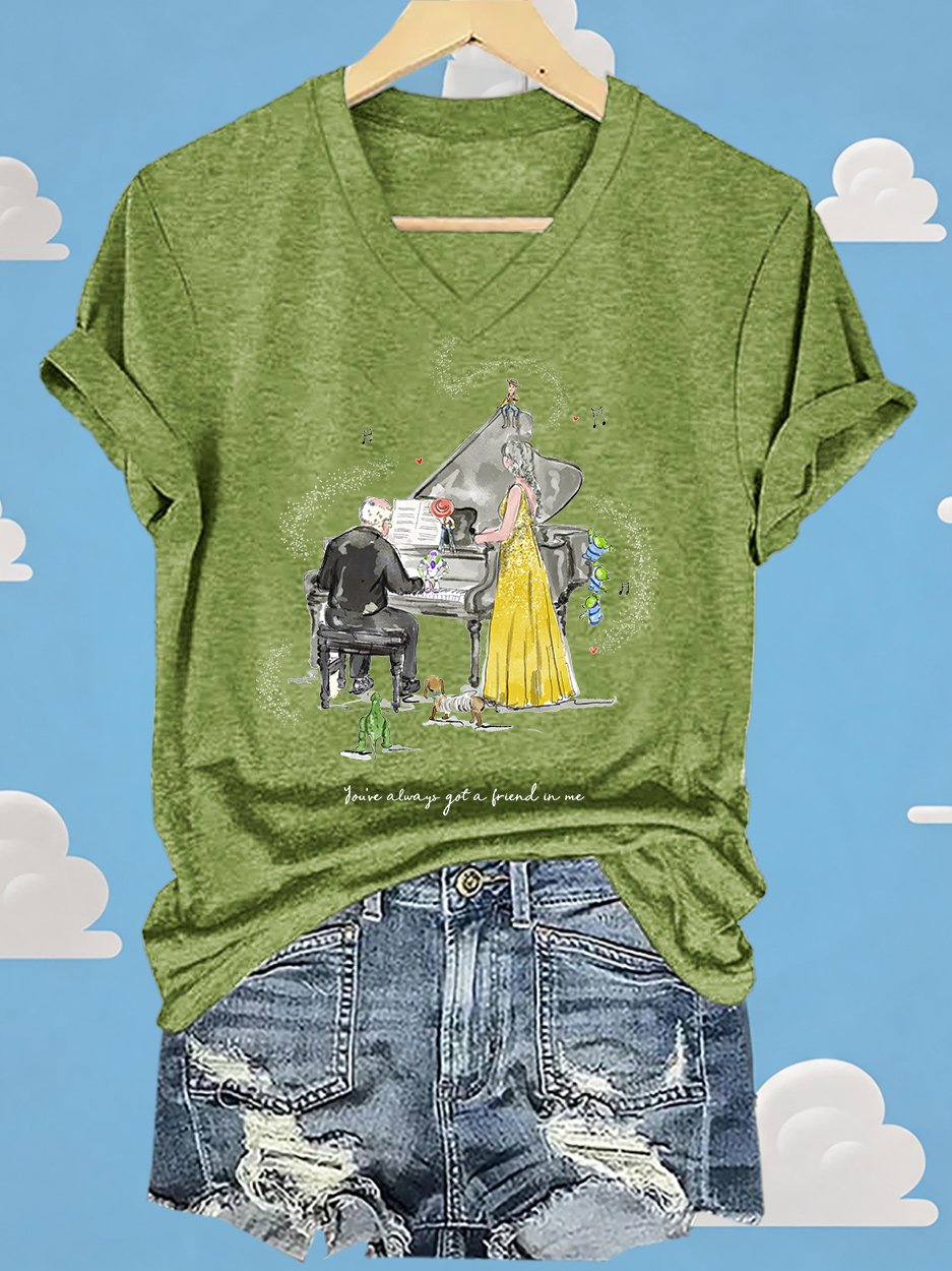 V-Neck Retro You've Always Got A Friend In Me Print T-Shirt
