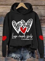 Women's Love Never Fails Heart Printed Sweatshirt