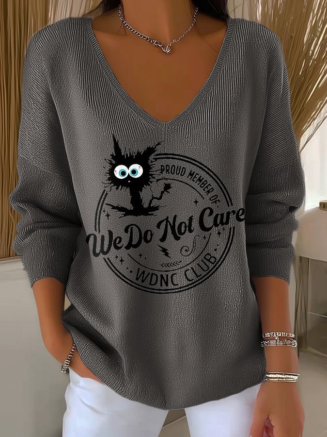 V-Neck Retro Funny Proud Member Of WDNC Club Menopause Perimenopause Print Knitted Tops