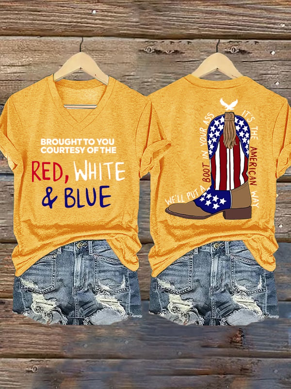 Women's  RED, WHITE & BLUE Print T-Shirt
