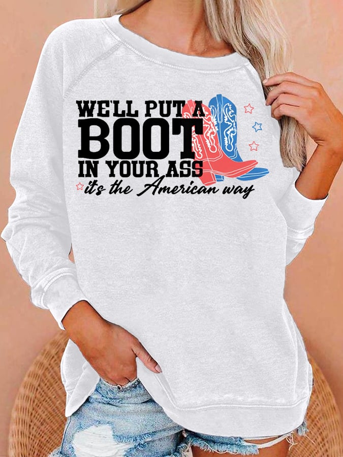 Women's  Courtesy of the Red, White and Blue Cowboy  Print Casual Sweatshirt