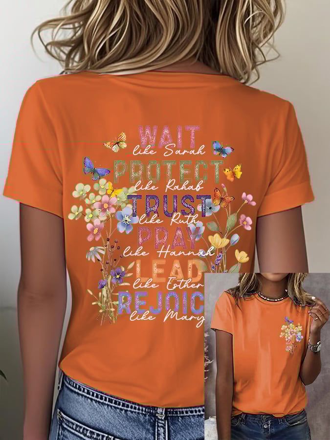 🔥Hot Sale Picks 🔥Women'S Casual Floral Faith Print Short Sleeve T-Shirt