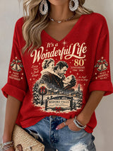 Women's Every Time A Bell Rings An Angel Gets Its Wings Christmas Print V Neck Top