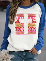 Women's Valentine's Day Cross Print Casual Long Sleeve Hoodie