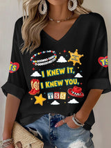 V-Neck Retro I Knew It Print T-Shirt