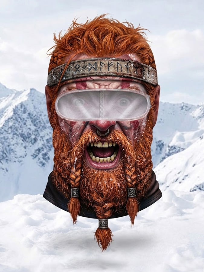 Men’s Outdoor Warm, Quirky Viking-Themed Balaclava with Expressive Design