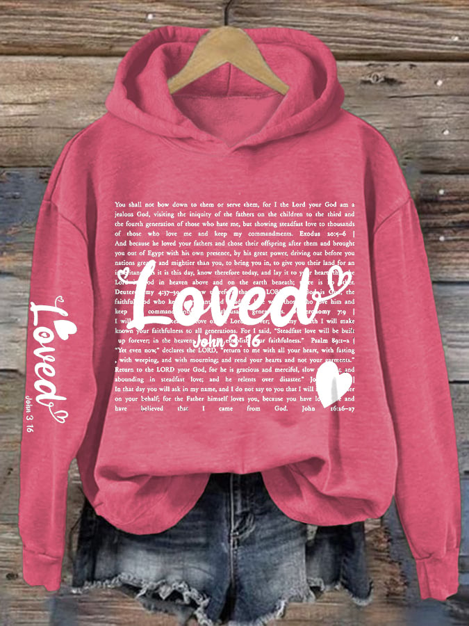Women's Valentine's Day printed hooded sweatshirt