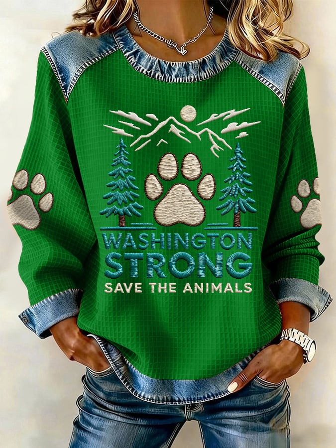 Retro Washington Strong Save The Animals Print Sweatshirt