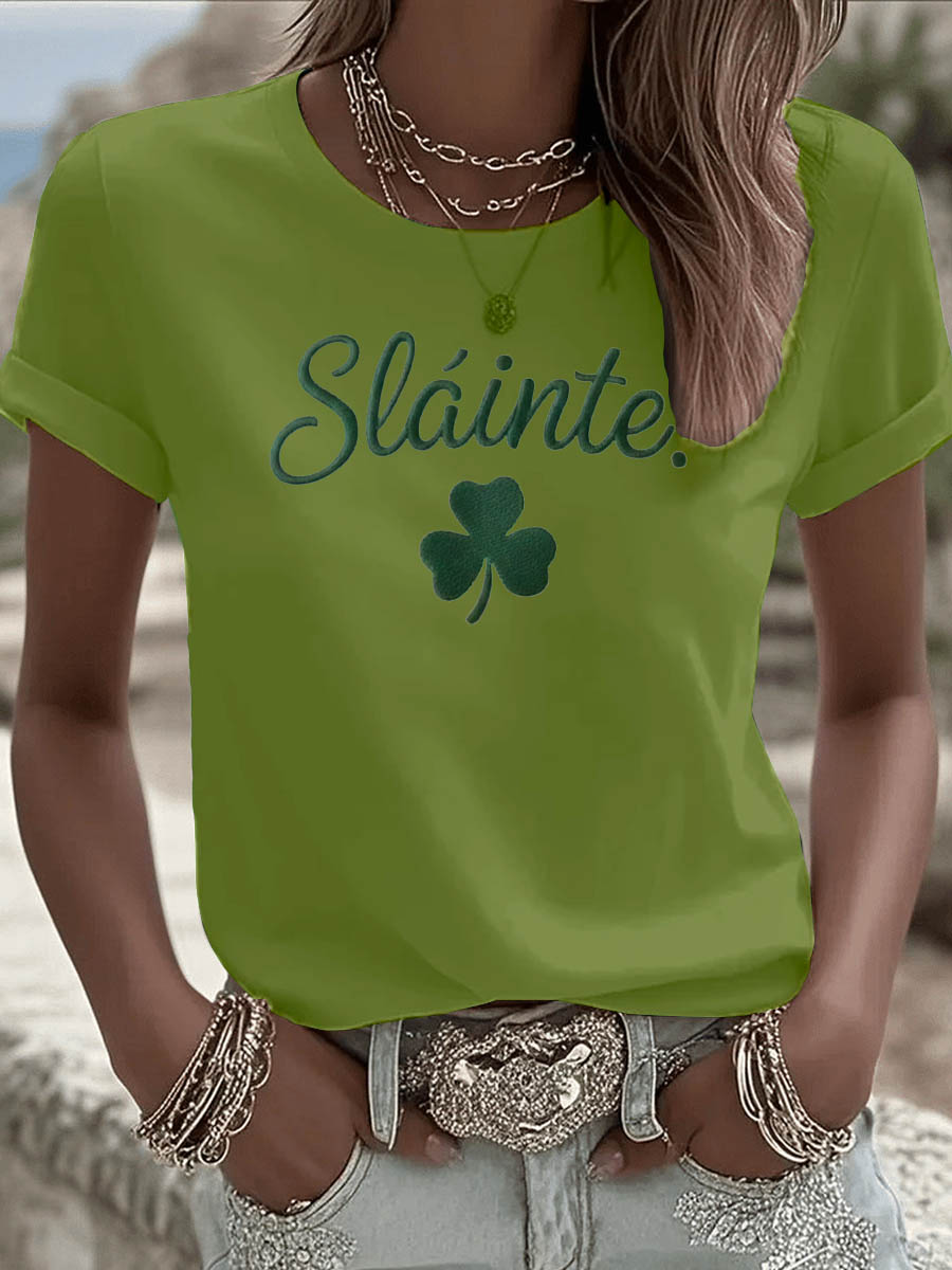 St. Patrick'S Day Pattern Round-Neck 100% Cotton 180g T-Shirt