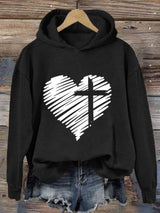 Women'S Love Cross Printed Casual Hoodie
