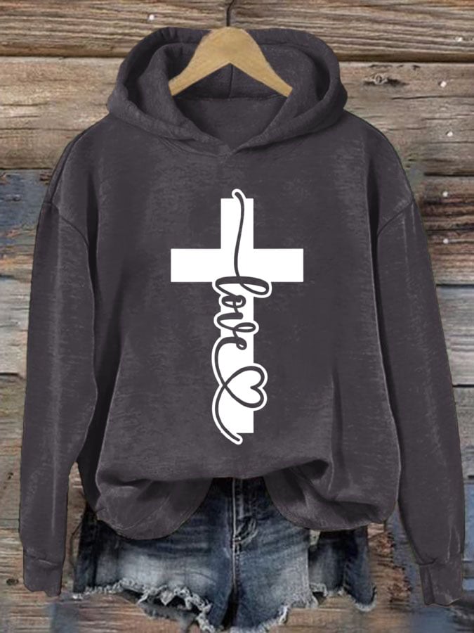 Women's  Love Cross Print Casual Sweatshirt