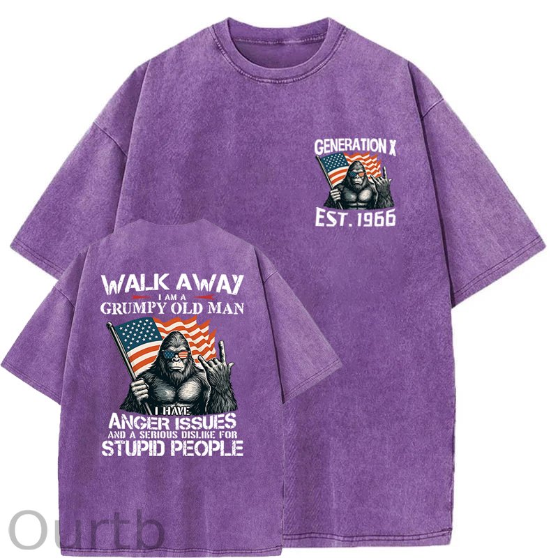 Walk Away I Am A Grumpy Old Man America BigFoot Gen X Washed T-Shirt