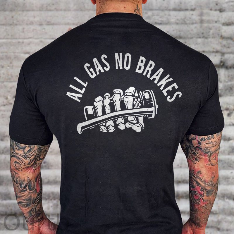 All Gas No Brakes Skull Print T-shirt