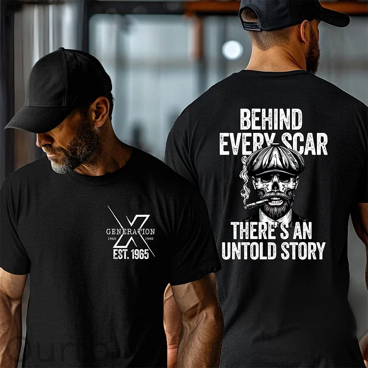 Generation EST 1965 Behind Every Scar There S An Untold Story Funny Adult Art Pattern Print T-Shirt