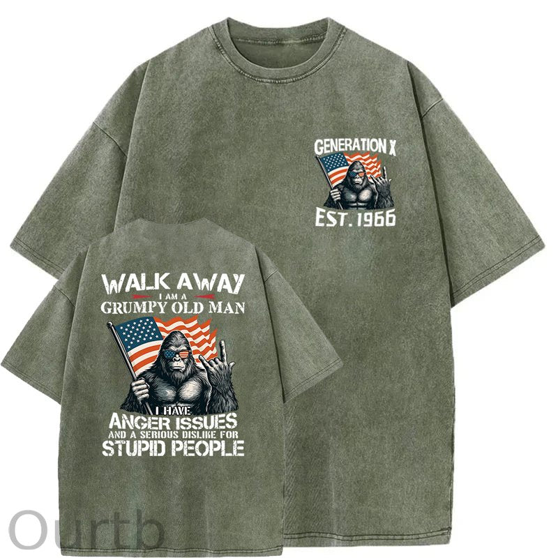 Walk Away I Am A Grumpy Old Man America BigFoot Gen X Washed T-Shirt