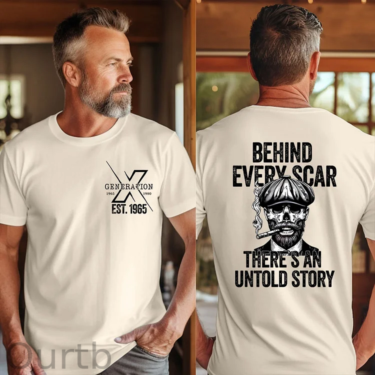 Generation EST 1965 Behind Every Scar There S An Untold Story Funny Adult Art Pattern Print T-Shirt