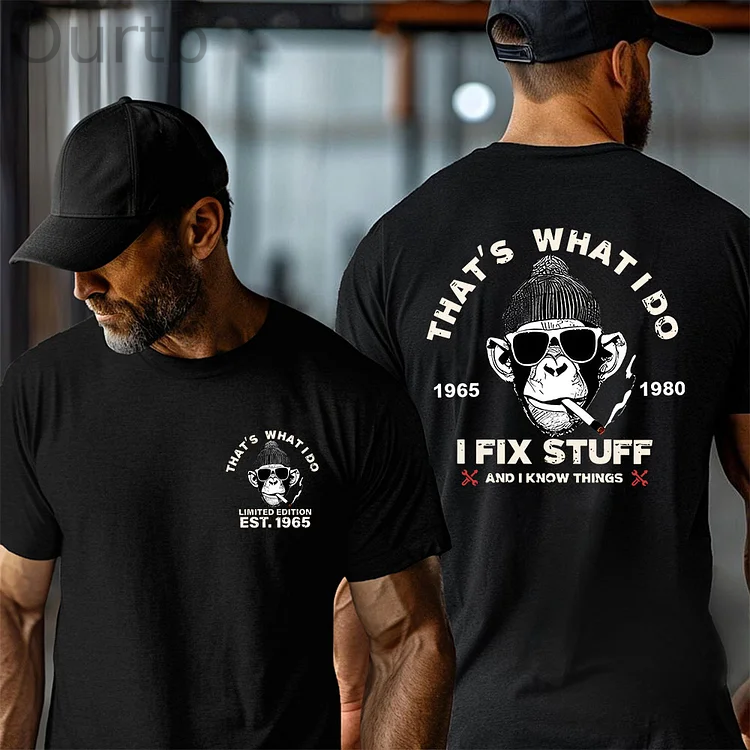 That's What I Do 1965-1980 I Fix Stuff And I Know Things Funny Adult Art Pattern Print T-Shirt