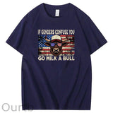 If Genders Confuse You Go Milk A Bull Print 100% Cotton T-Shirt