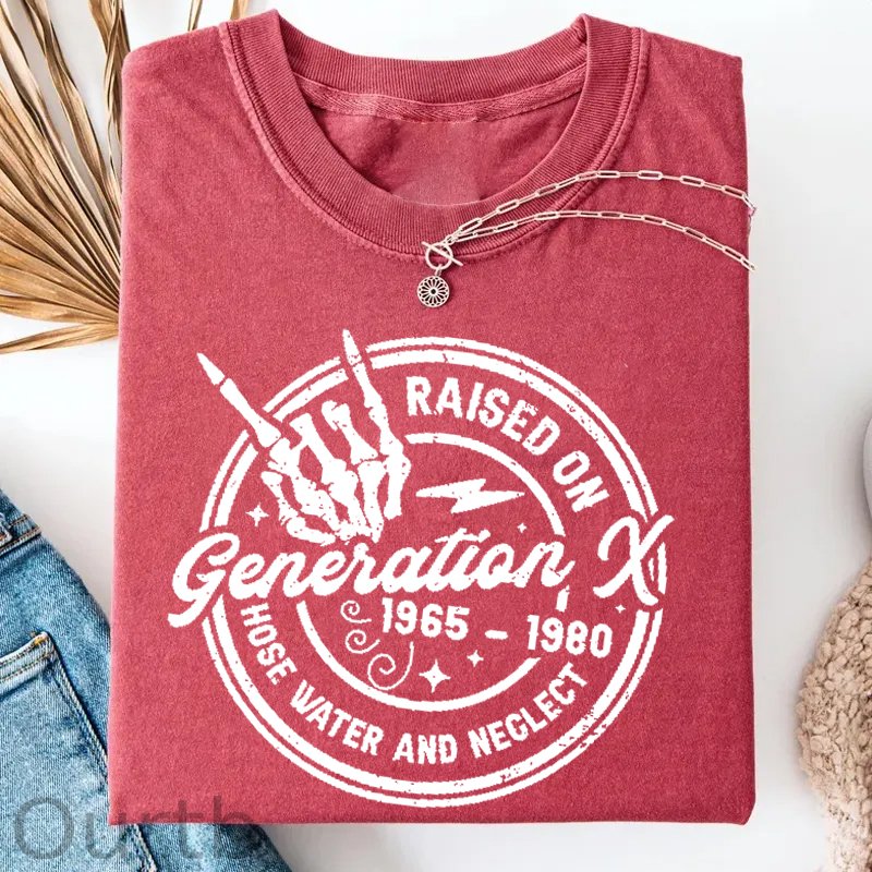 Gen X Raised On Hose Water And Neglect 1965-1980 Pattern Round-Neck T-Shirt