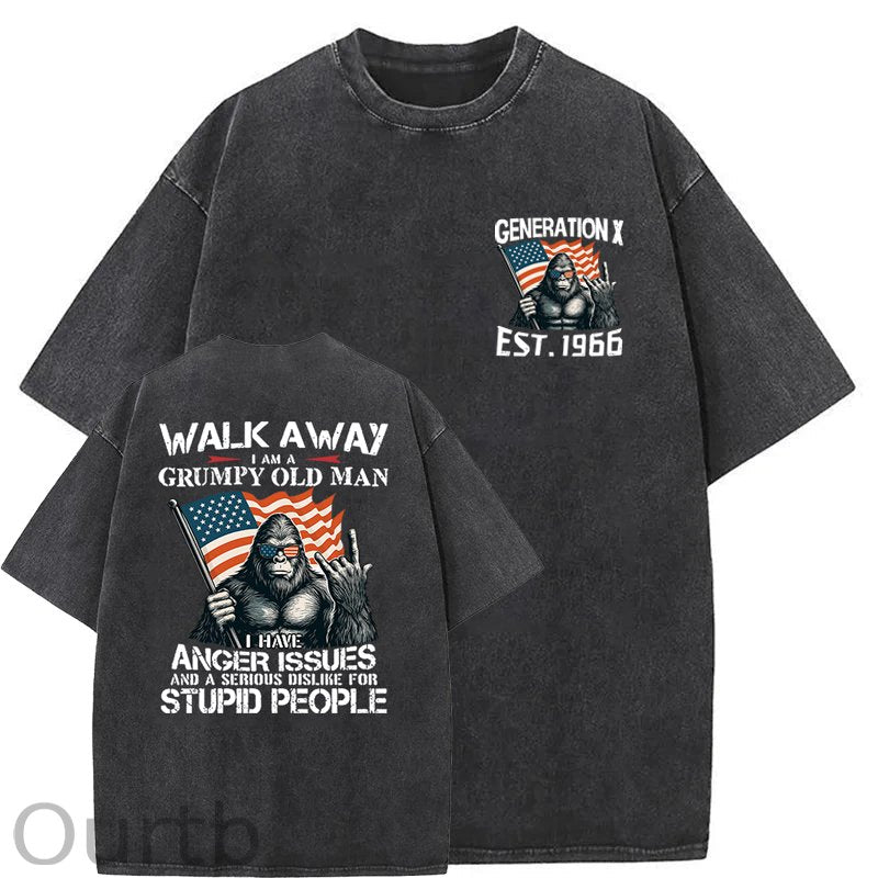 Walk Away I Am A Grumpy Old Man America BigFoot Gen X Washed T-Shirt