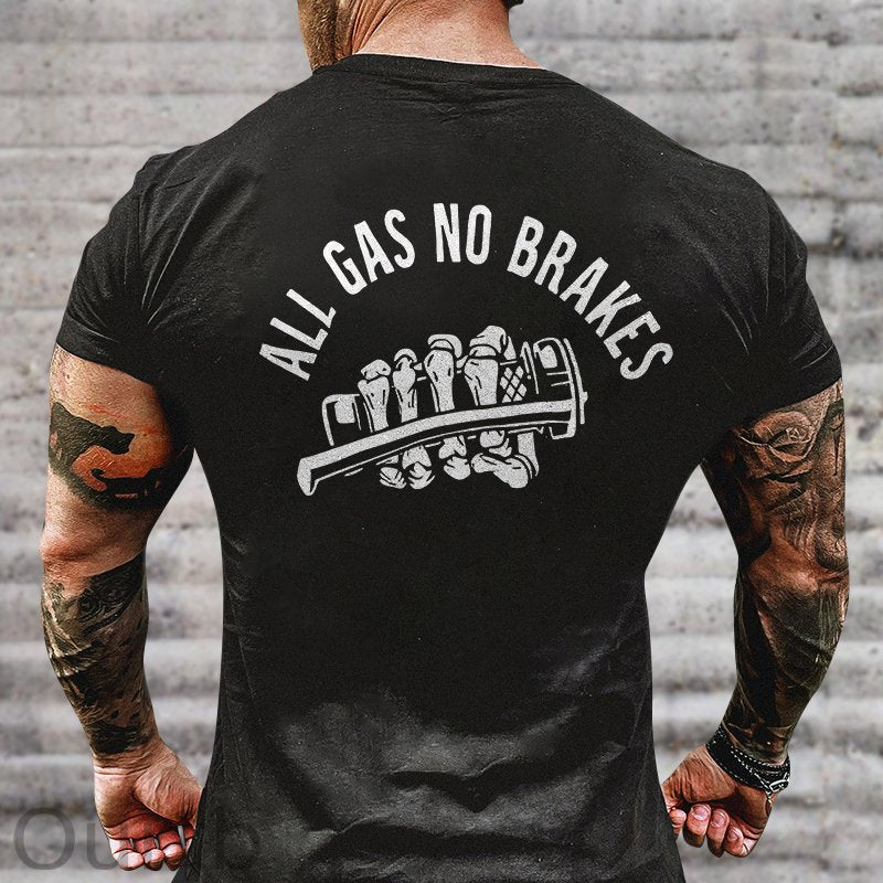 All Gas No Brakes Skull Print T-shirt